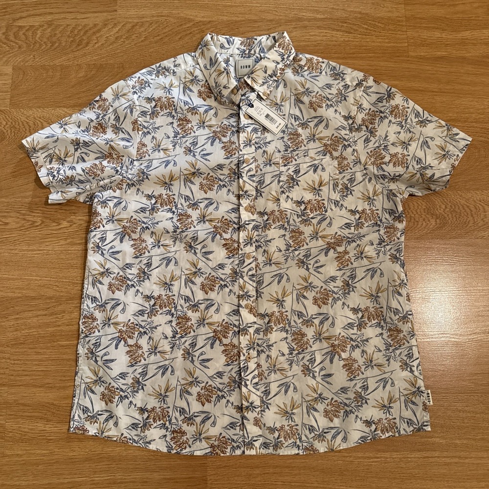 ROWM Camp Shirt Mens XL Multicolor Floral Short Sleeve Button Down New With Tags